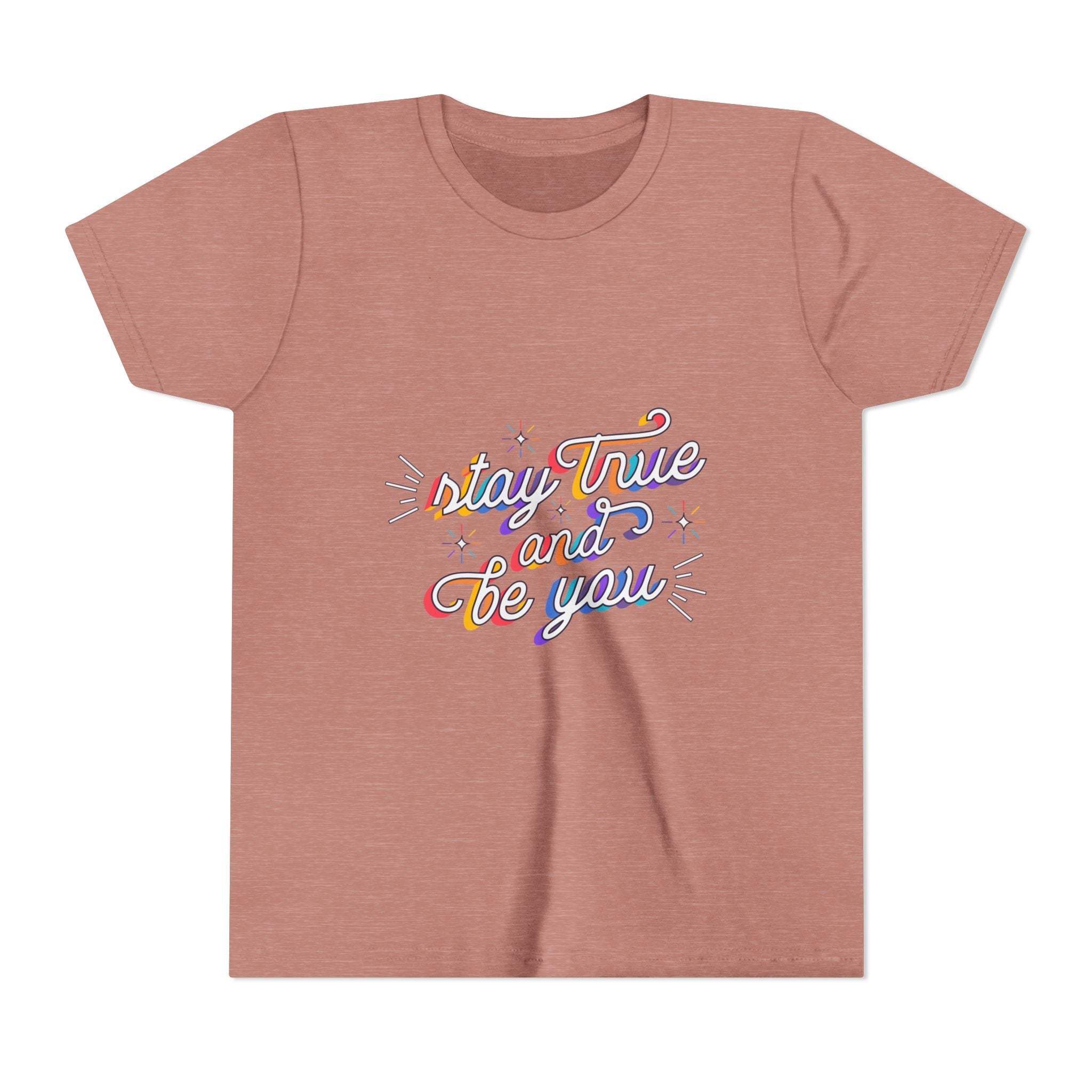 Youth Tee — "Stay True and Be You" Rainbow Script Kids T-Shirt