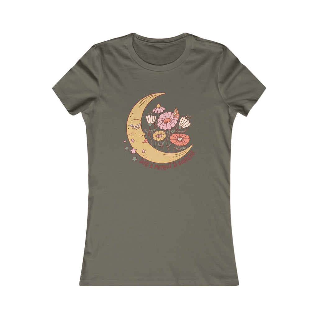 Floral Crescent Moon Women's Tee — "Take a Moment to Breathe" Relaxed Graphic