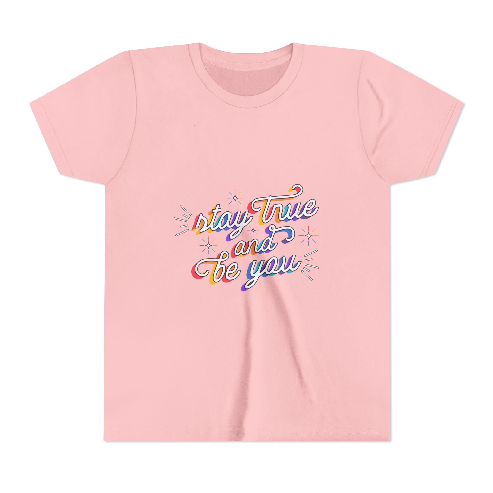 Youth Tee — "Stay True and Be You" Rainbow Script Kids T-Shirt