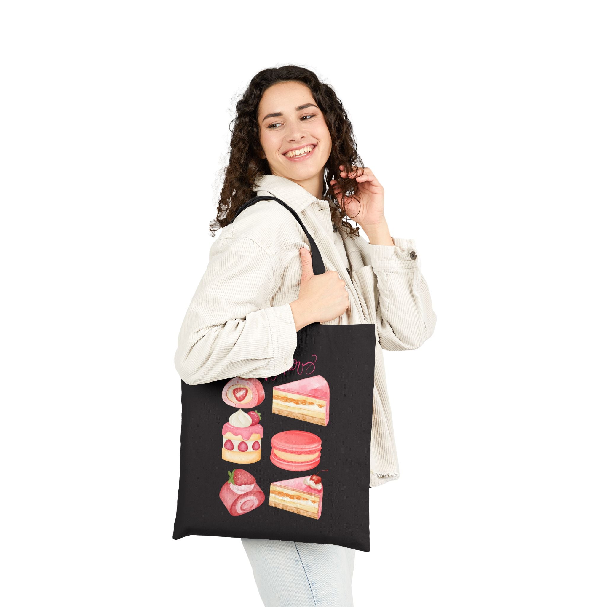 Strawberry Pastel Desserts Canvas Tote — Cute Pink Cakes & Macarons