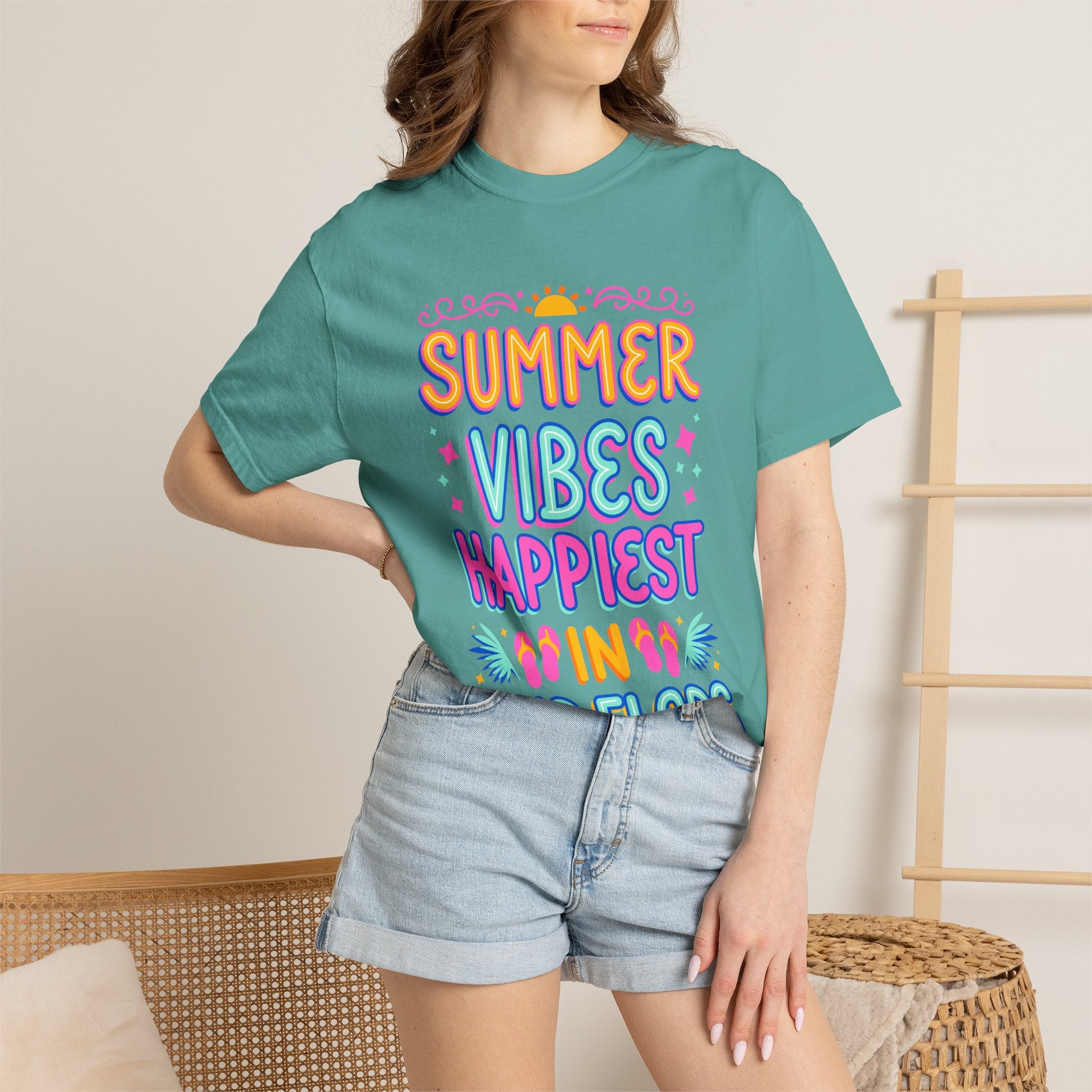 Summer Vibes Happiest in Flip Flops Text Printed Unisex T-Shirt