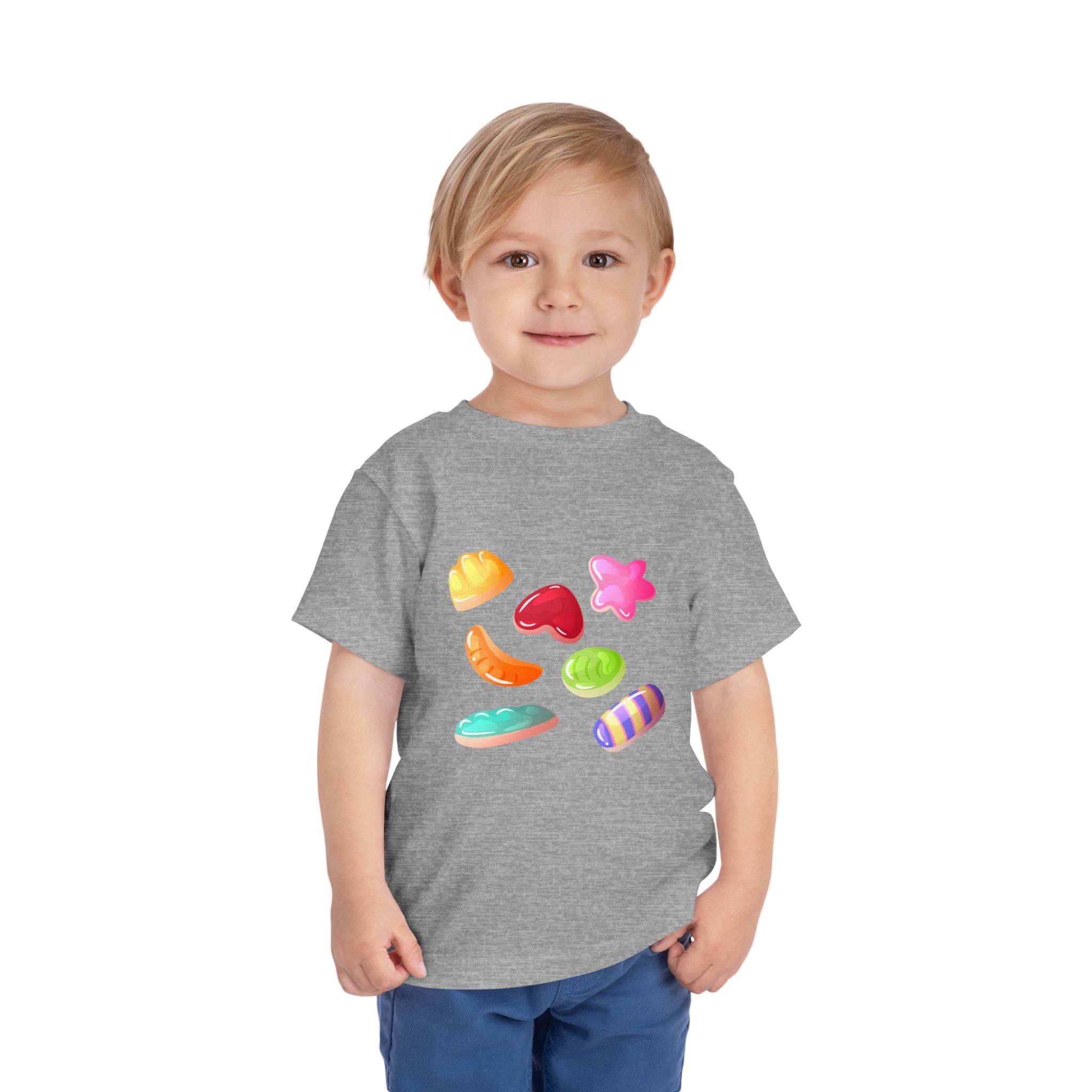 Toddler Candy Shapes Tee — Colorful Candy Heart Star Graphic Shirt for Kids