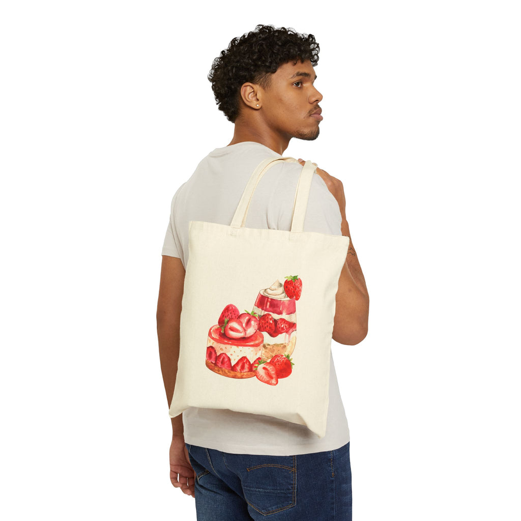 Strawberry Pastries Canvas Tote Bag — Cute Dessert Market Tote