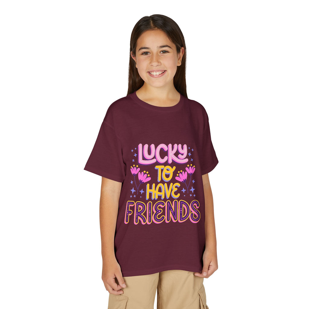 Youth T-Shirt — "Lucky to Have Friends" Cute Floral Friendship Tee