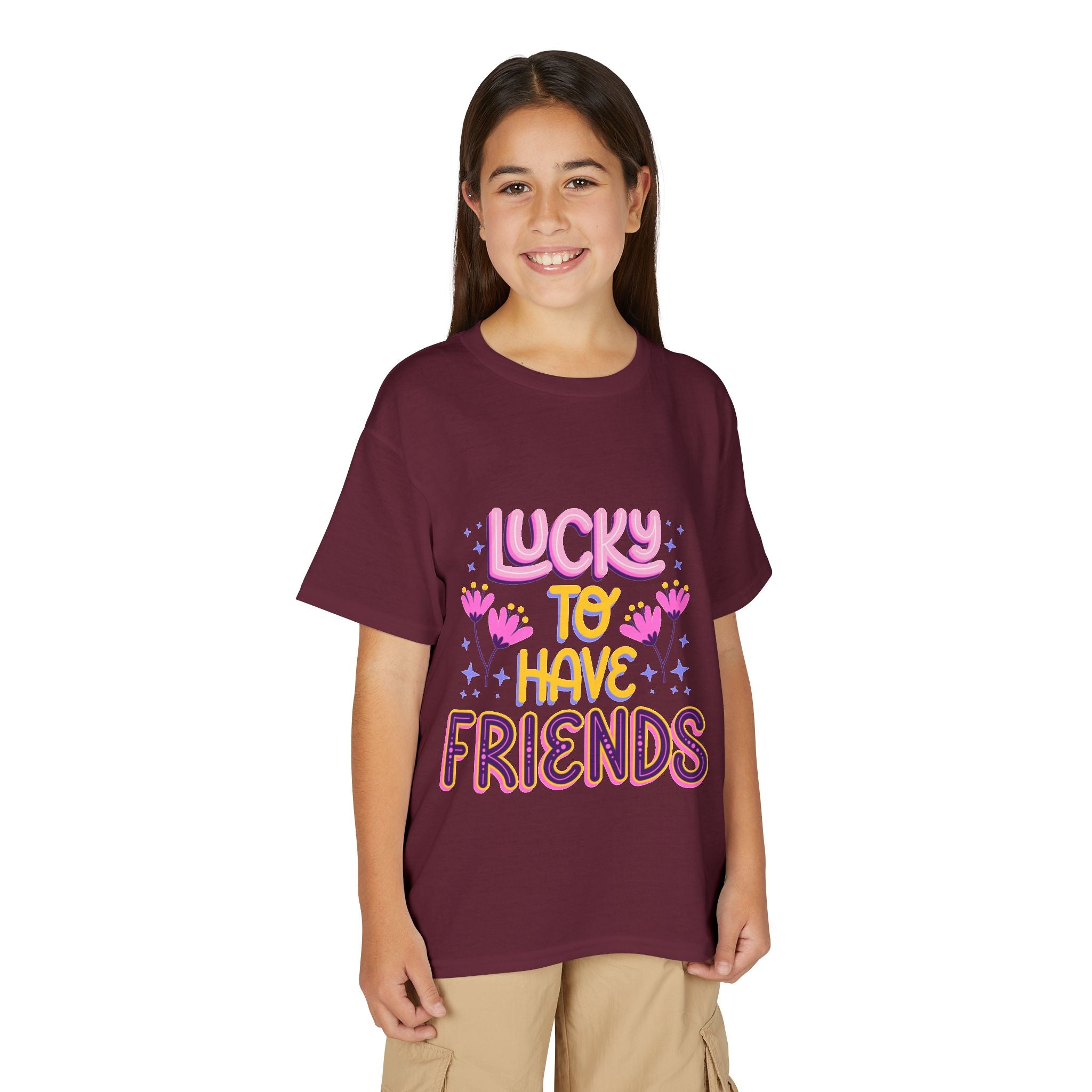 Youth T-Shirt — "Lucky to Have Friends" Cute Floral Friendship Tee