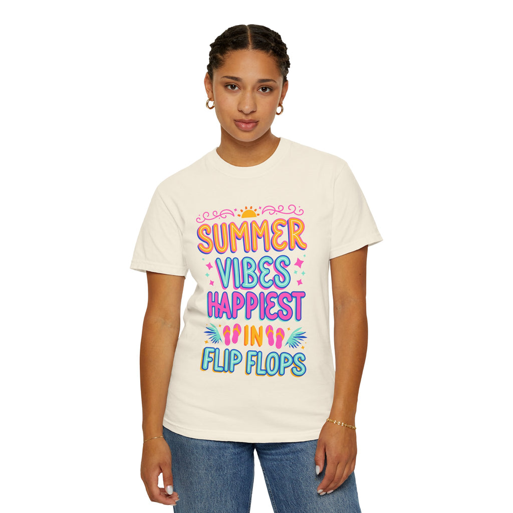 Summer Vibes Happiest in Flip Flops Text Printed Unisex T-Shirt