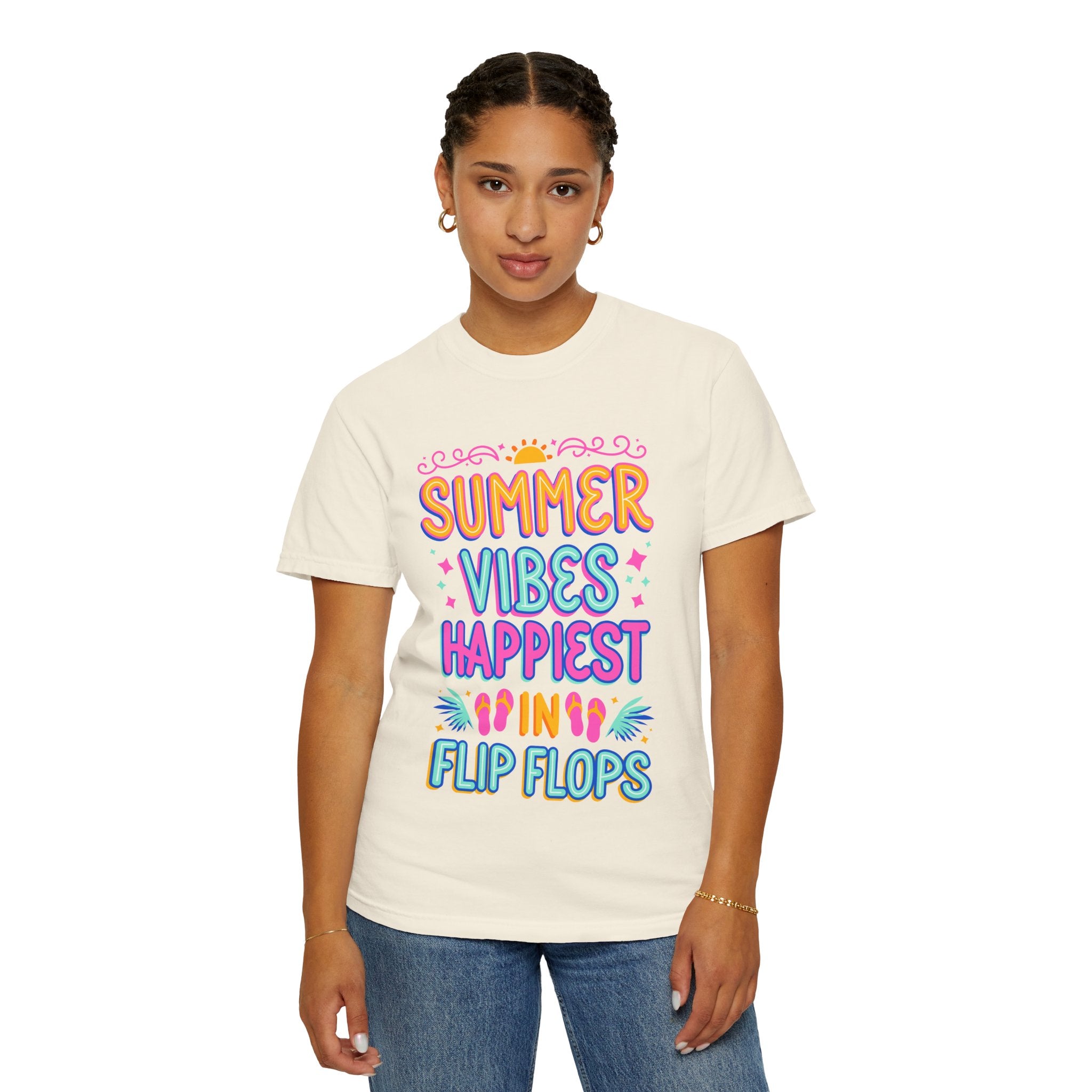 Summer Vibes Happiest in Flip Flops Text Printed Unisex T-Shirt