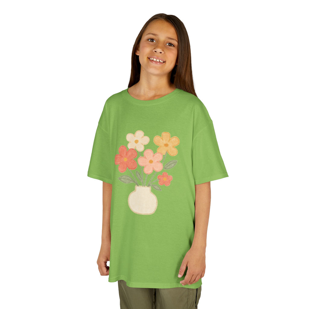 Kids Floral Vase Tee — Cute Retro Flower Graphic Shirt for Children