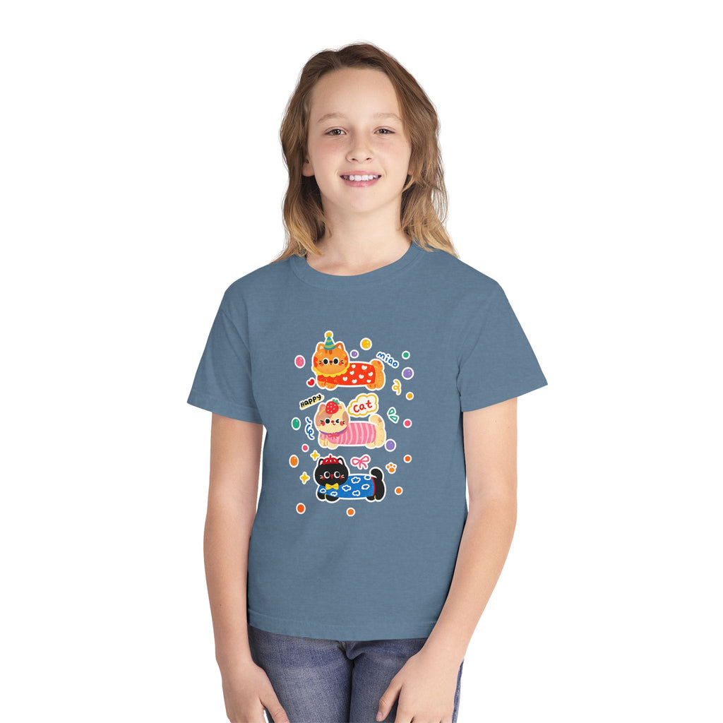 Cute Stacked Cat Donuts Youth Tee — Mint Kids T-Shirt