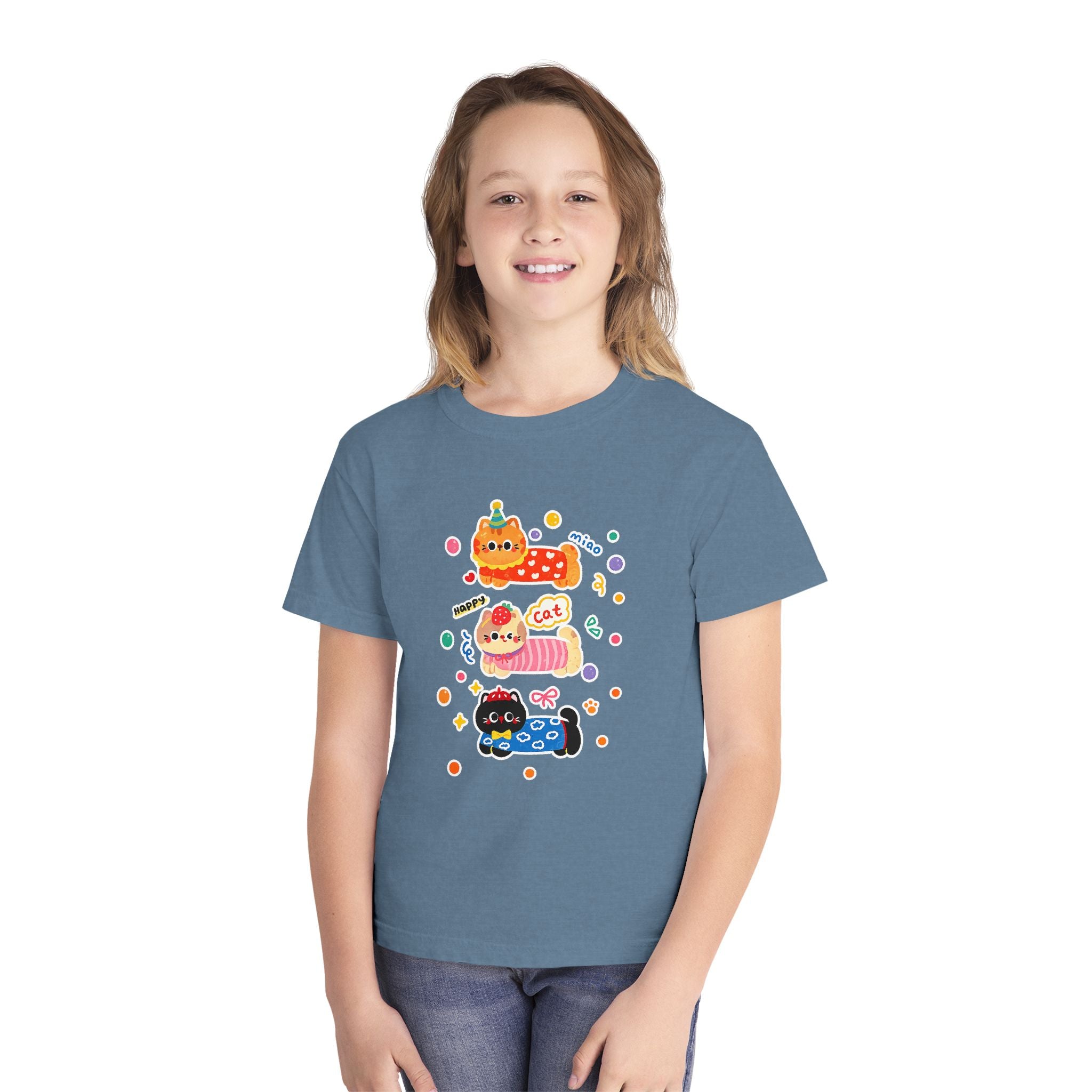 Cute Stacked Cat Donuts Youth Tee — Mint Kids T-Shirt