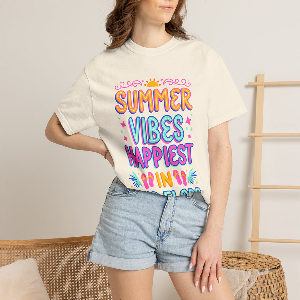 Summer Vibes Happiest in Flip Flops Text Printed Unisex T-Shirt