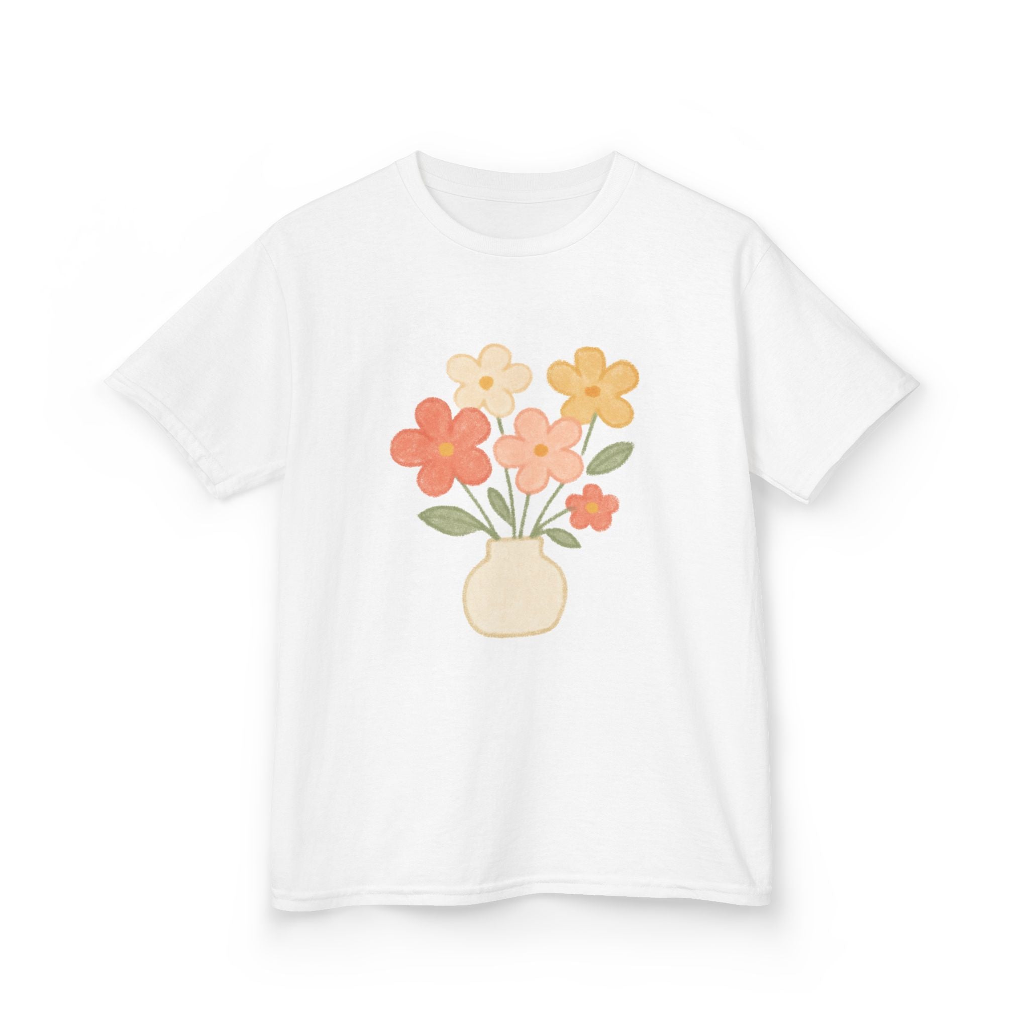 Kids Floral Vase Tee — Cute Retro Flower Graphic Shirt for Children