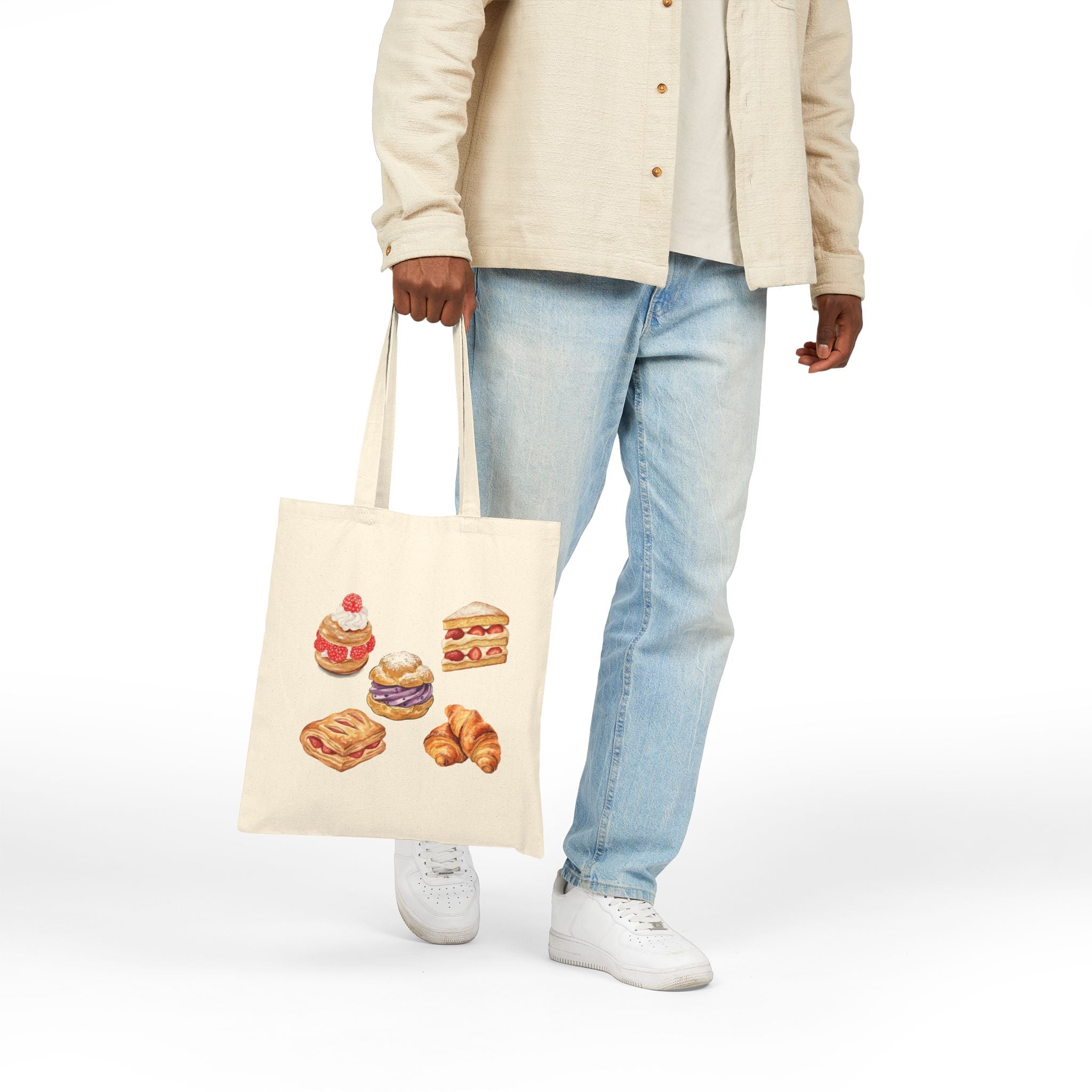 Vintage Bakery Pastries Tote Bag — Cute Watercolor Croissant & Dessert Canvas Tote