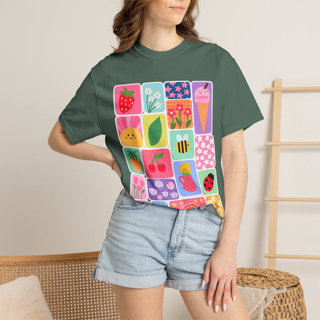 Retro Cute Icons Summer T-Shirt — Colorful Illustration Tee
