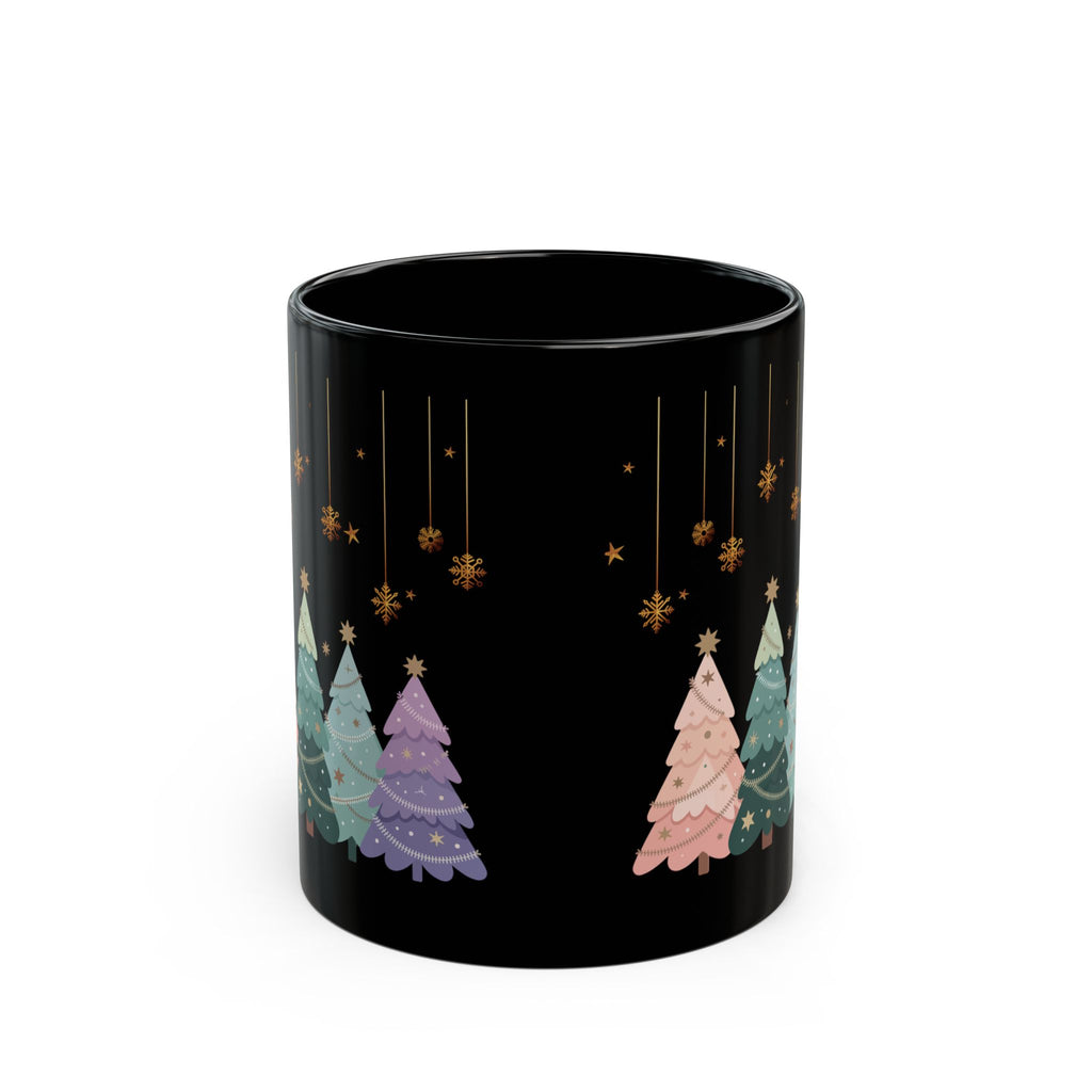 Pastel Ornament Christmas Tree Black Mug — Holiday Coffee Tea Cup (11oz & 15oz)