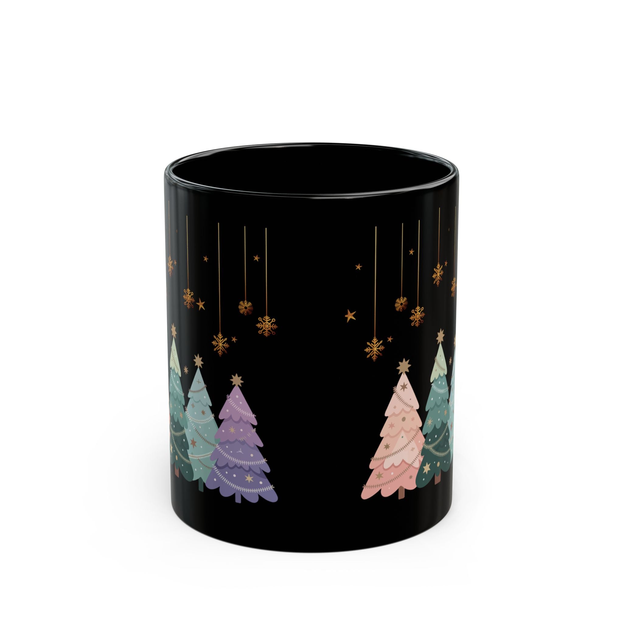 Pastel Ornament Christmas Tree Black Mug — Holiday Coffee Tea Cup (11oz & 15oz)