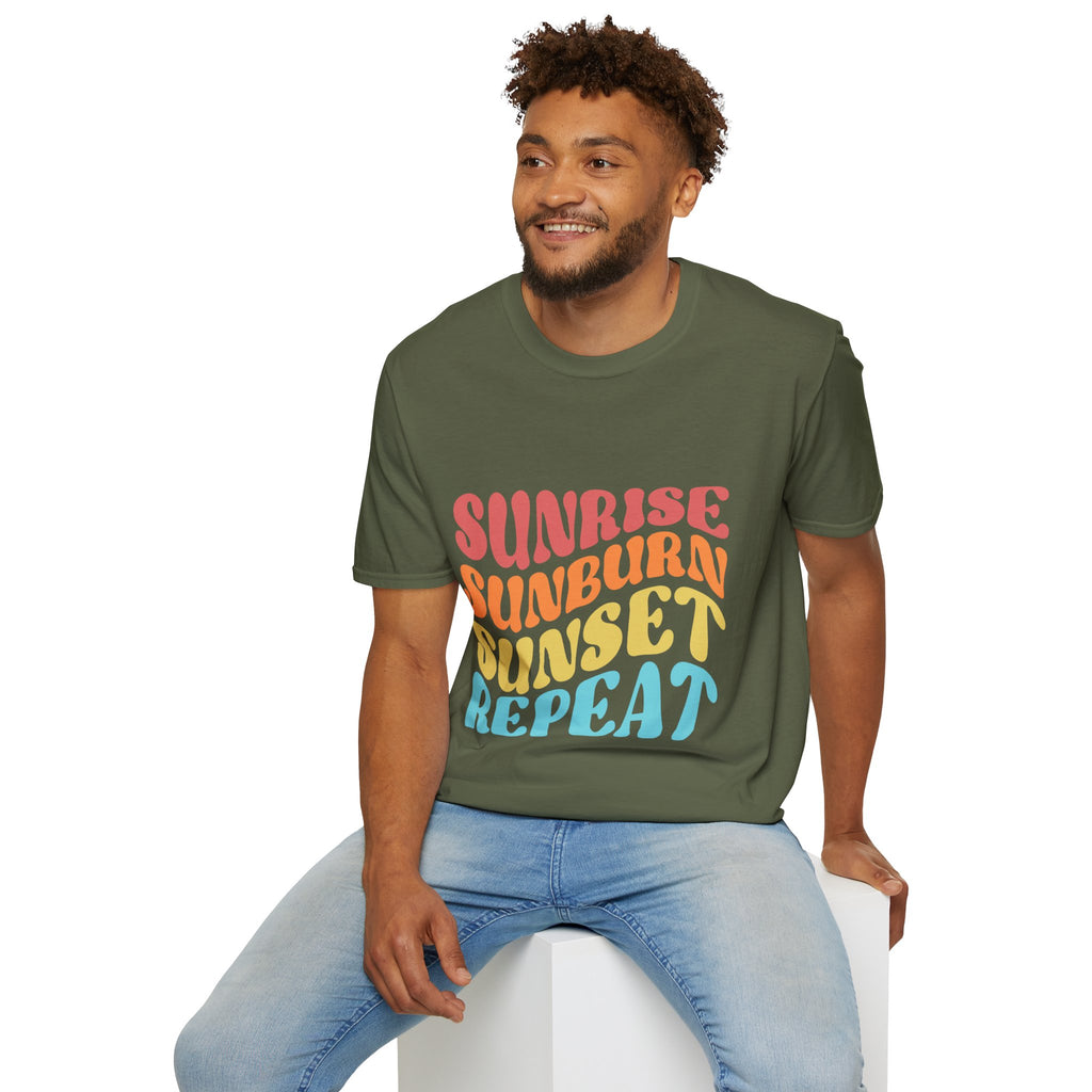 Sunrise Sunburn Sunset Repeat Text Printed T-Shirt