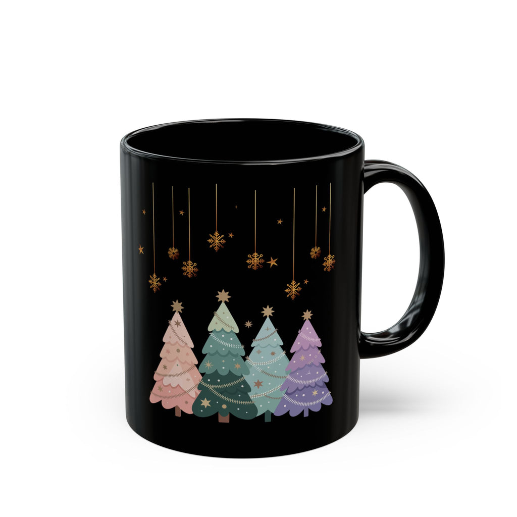 Pastel Ornament Christmas Tree Black Mug — Holiday Coffee Tea Cup (11oz & 15oz)