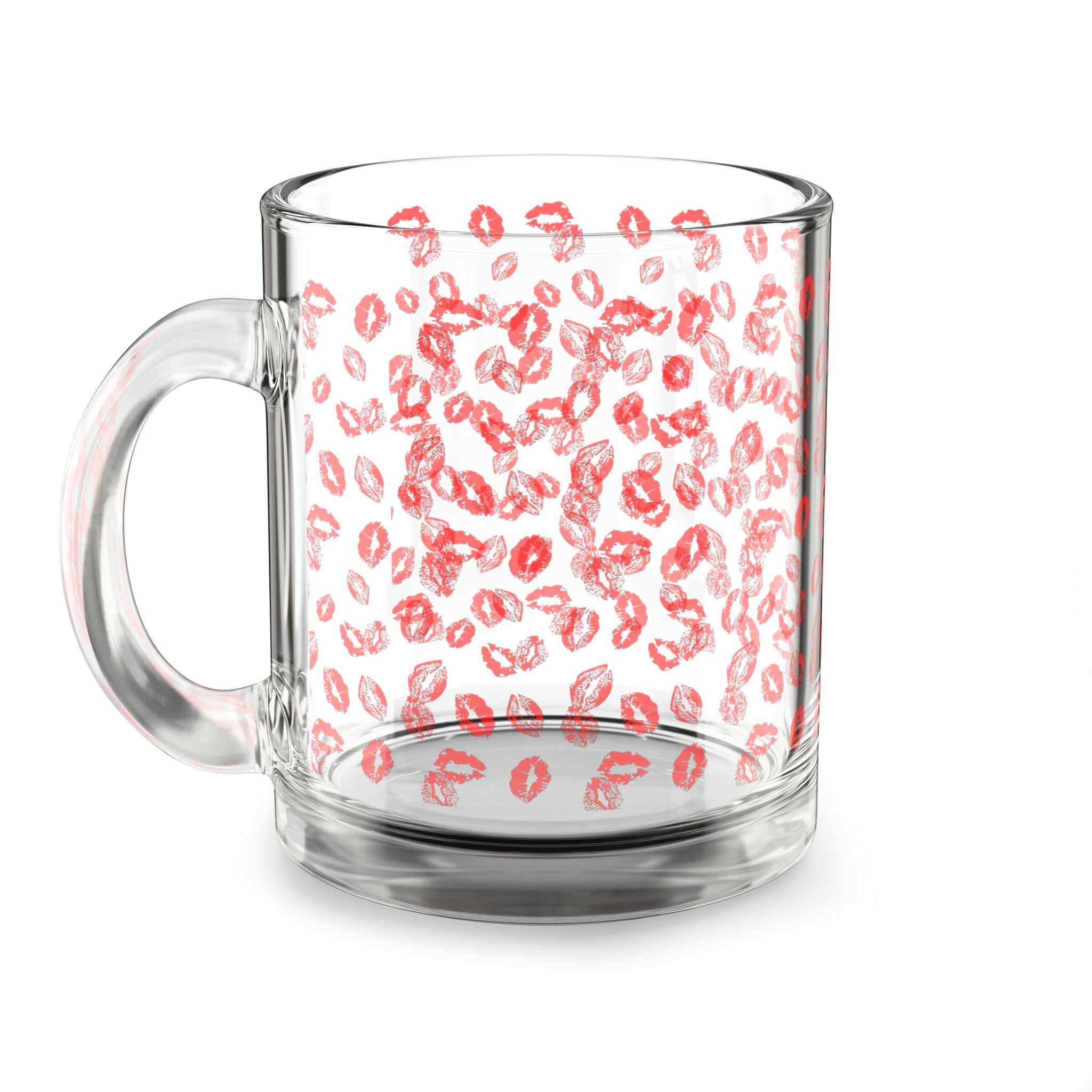Red Lip Print Glass Mug — 10oz Coffee & Tea Cup
