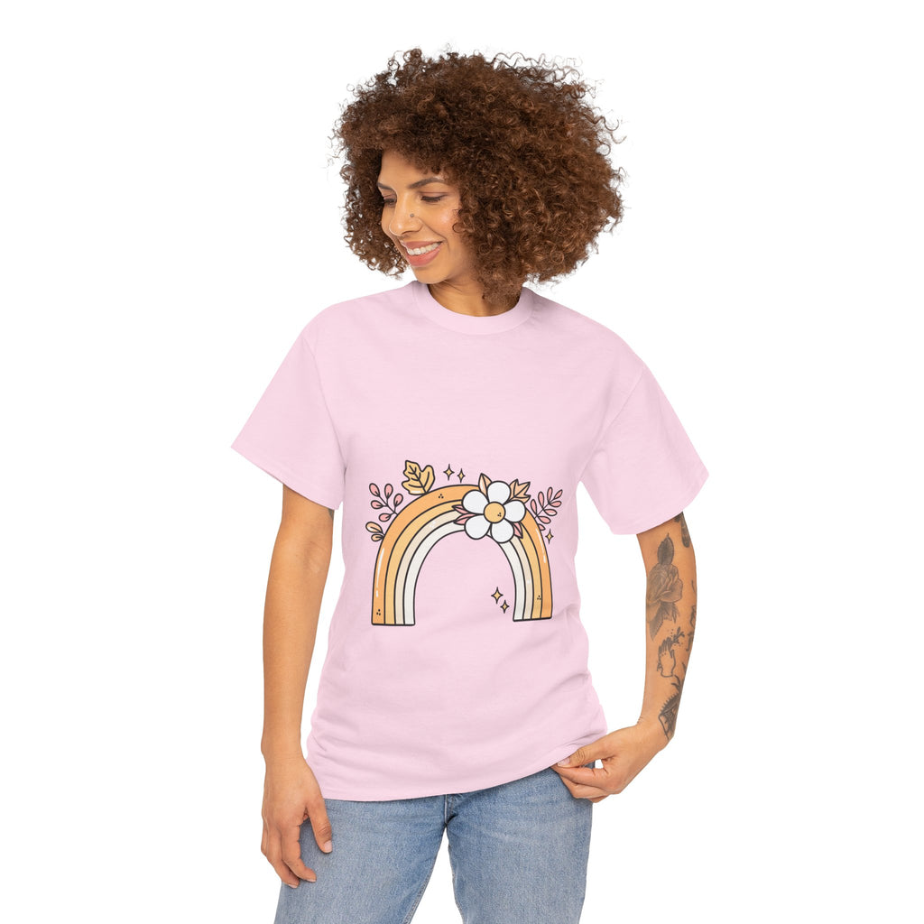 Cute Floral Rainbow Tee — Boho Daisy Rainbow Graphic T-Shirt