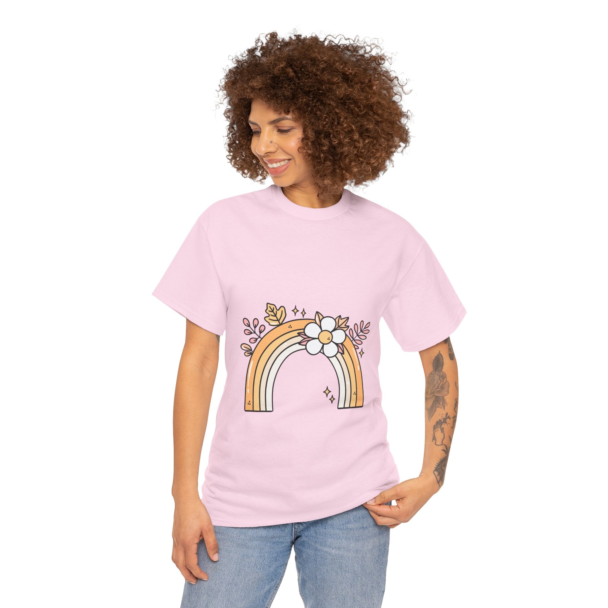 Cute Floral Rainbow Tee — Boho Daisy Rainbow Graphic T-Shirt