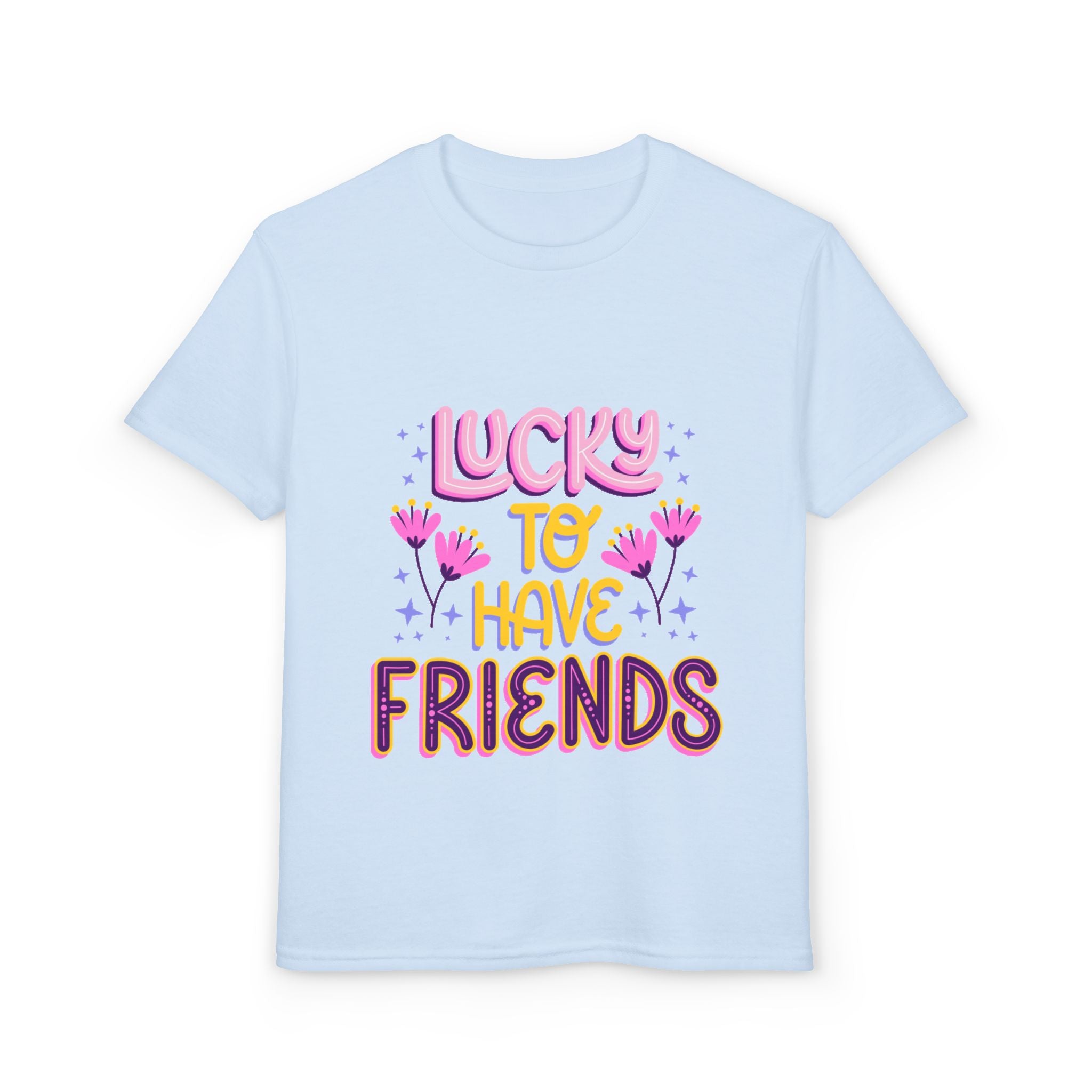 Youth T-Shirt — "Lucky to Have Friends" Cute Floral Friendship Tee