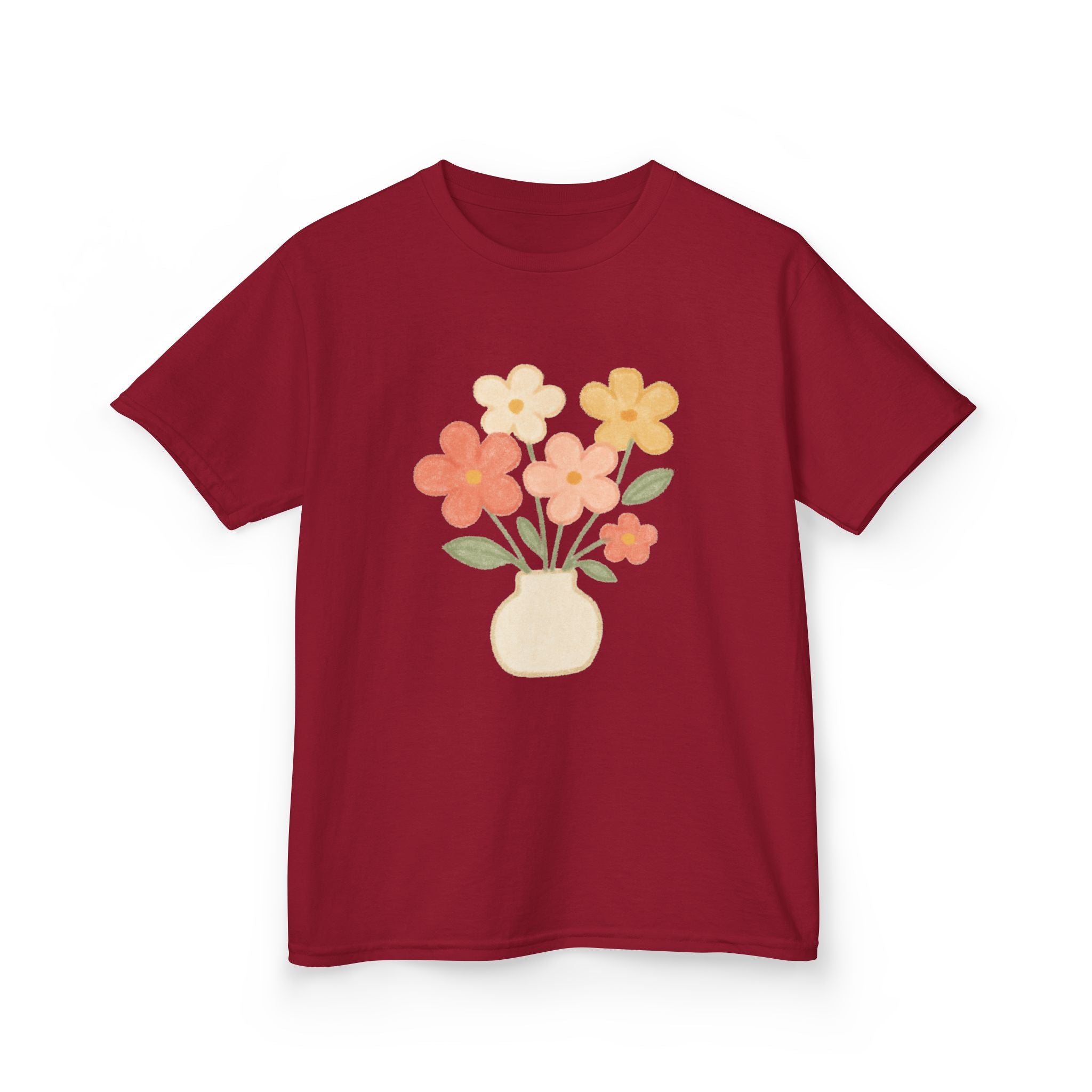 Kids Floral Vase Tee — Cute Retro Flower Graphic Shirt for Children