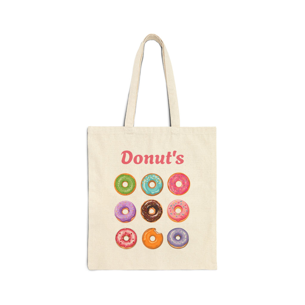Donut Print Cotton Canvas Tote Bag — Cute Pastry Pattern Tote Bag