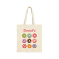 Donut Print Cotton Canvas Tote Bag — Cute Pastry Pattern Tote Bag
