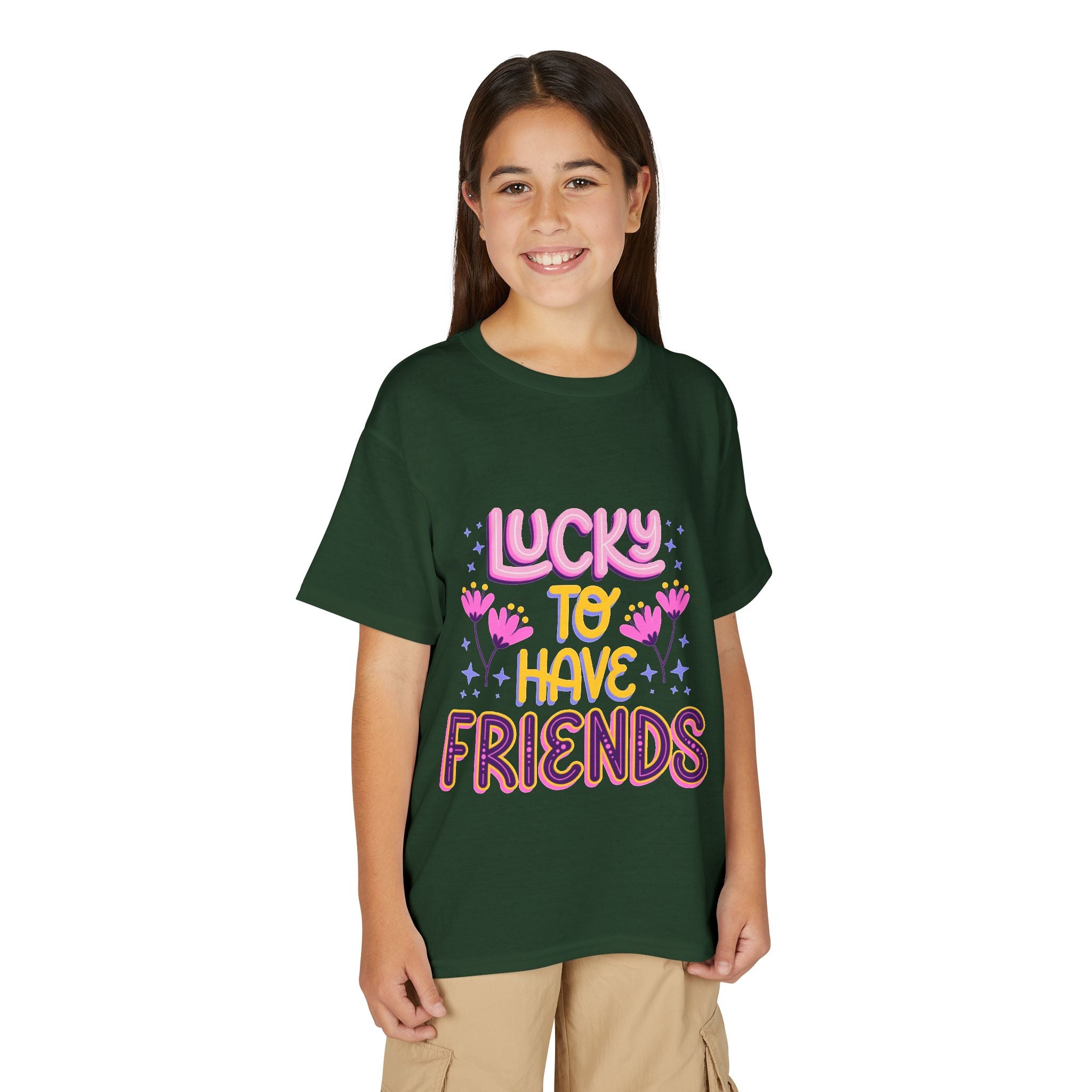 Youth T-Shirt — "Lucky to Have Friends" Cute Floral Friendship Tee