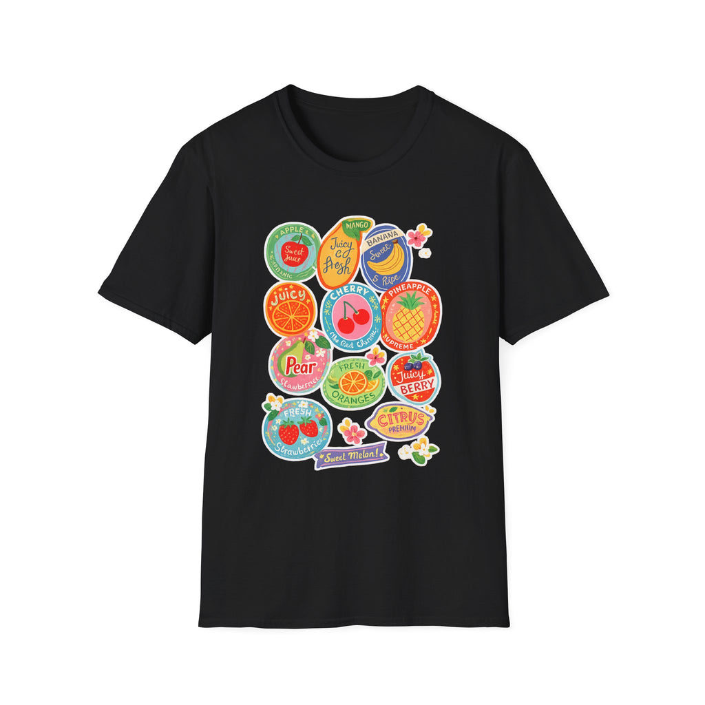 Fruit Label Graphic T-Shirt — Vintage Tropical Citrus Badges Tee