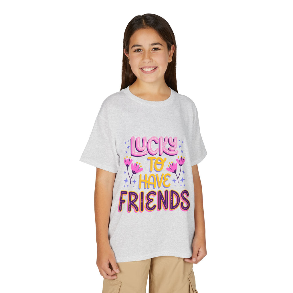 Youth T-Shirt — "Lucky to Have Friends" Cute Floral Friendship Tee
