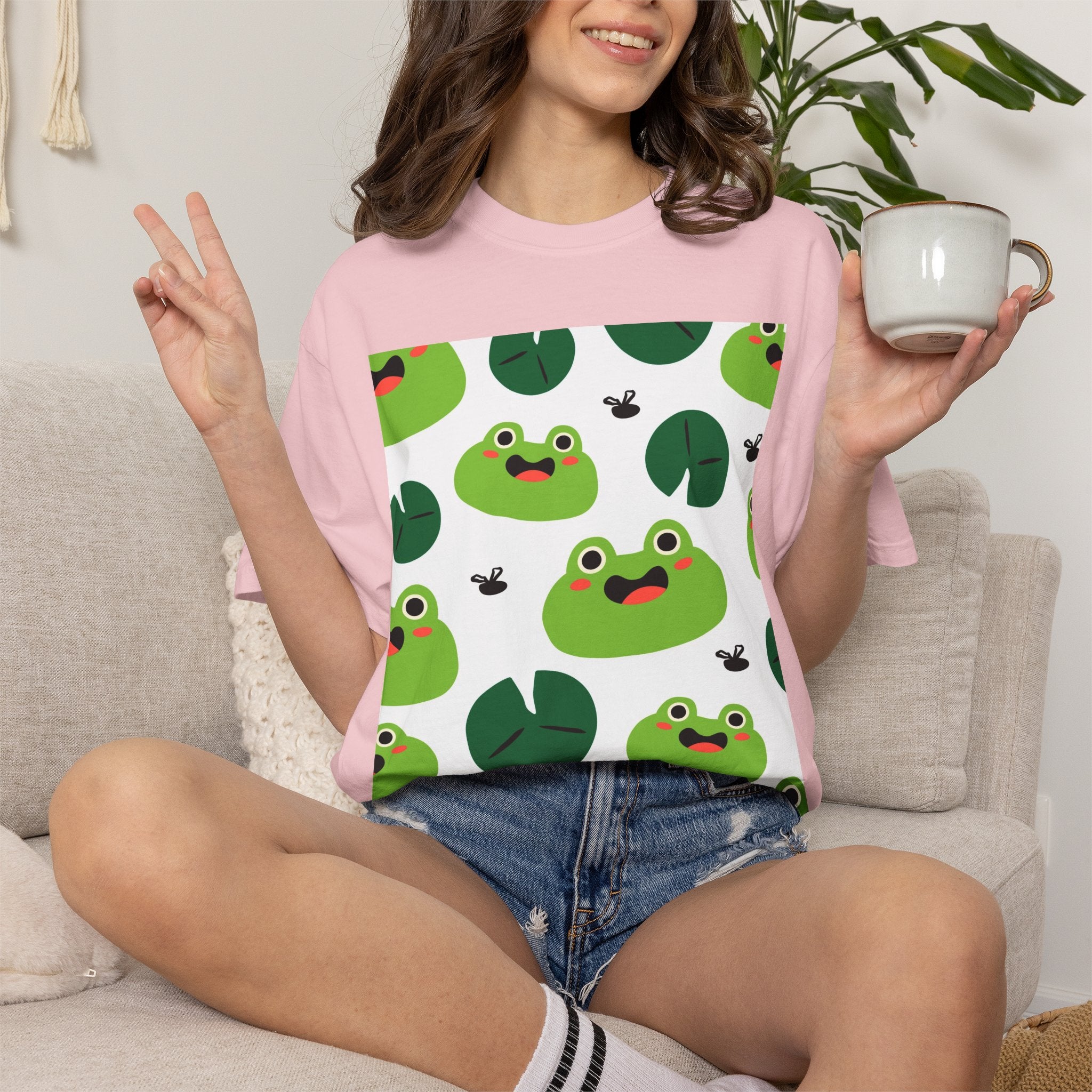 Frog Pattern T-Shirt — Cute Lily Pad Frogs Graphic Tee