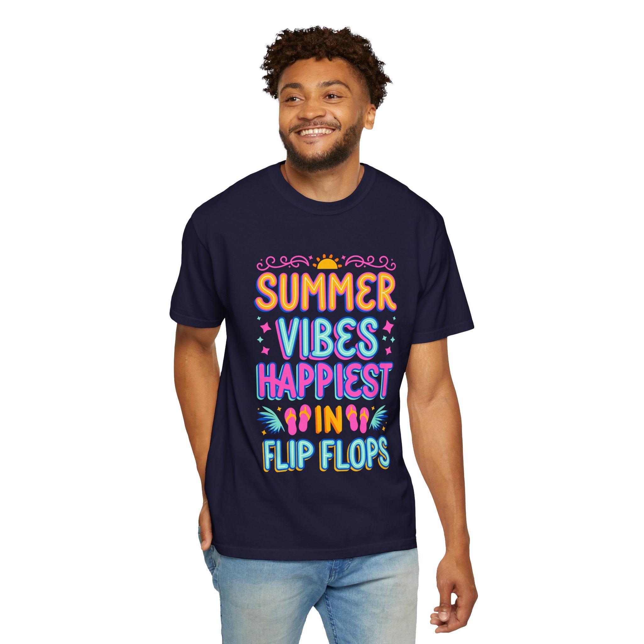 Summer Vibes Happiest in Flip Flops Text Printed Unisex T-Shirt