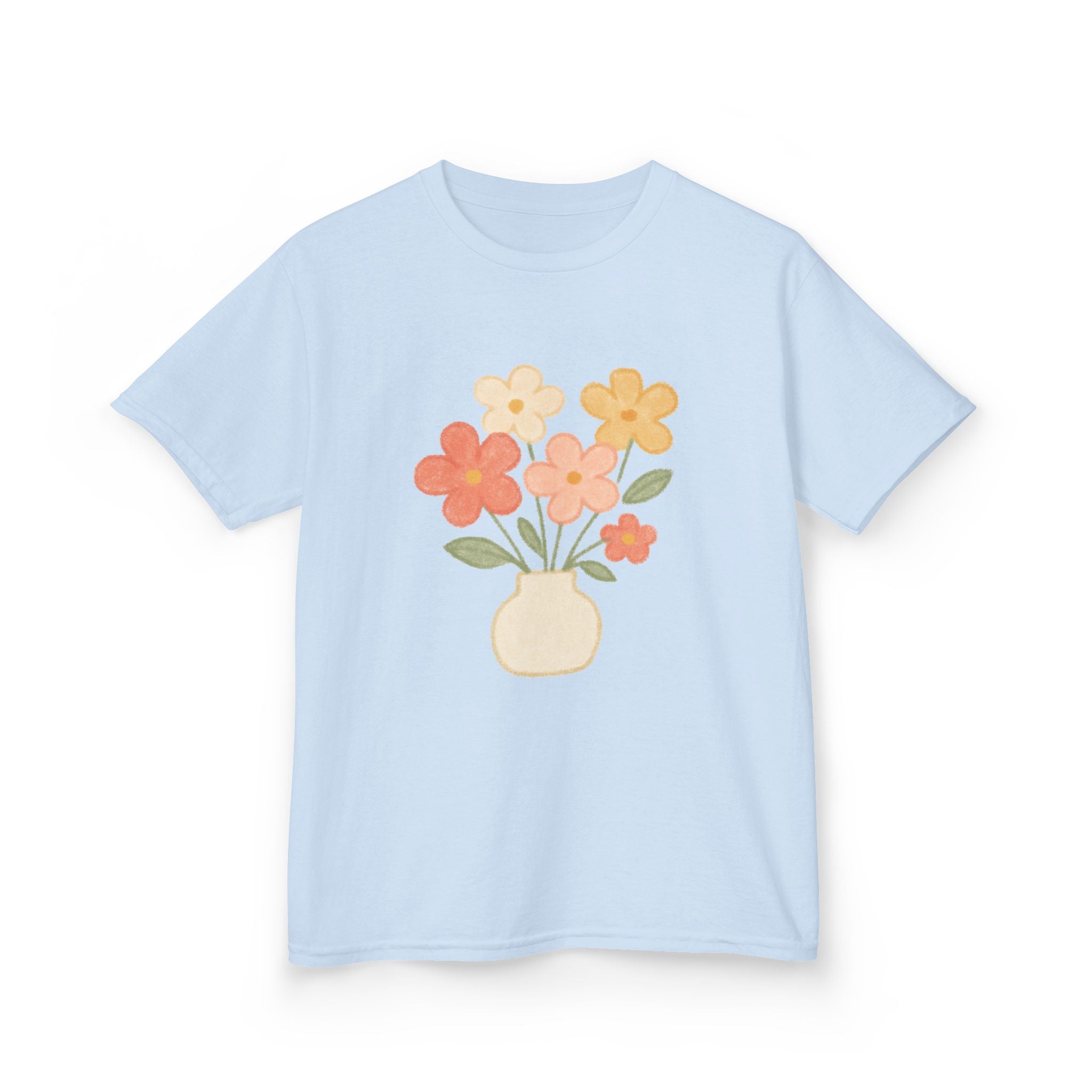 Kids Floral Vase Tee — Cute Retro Flower Graphic Shirt for Children