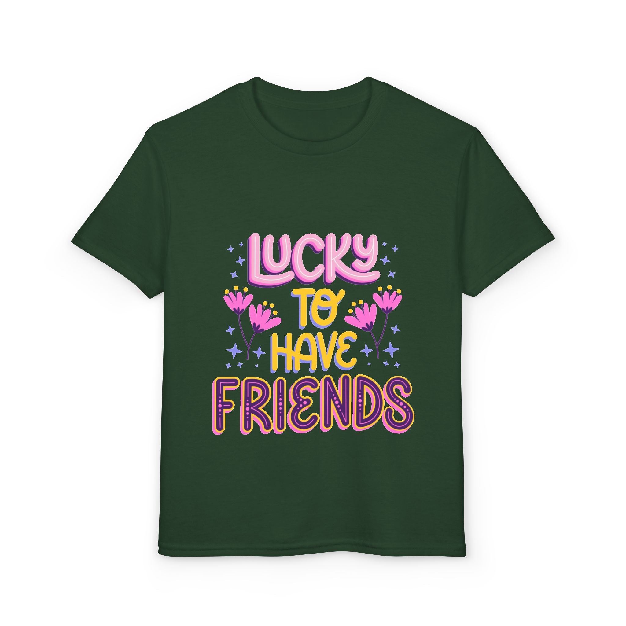 Youth T-Shirt — "Lucky to Have Friends" Cute Floral Friendship Tee