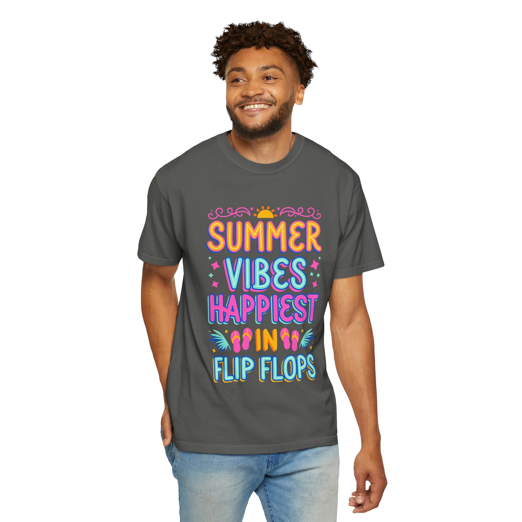 Summer Vibes Happiest in Flip Flops Text Printed Unisex T-Shirt