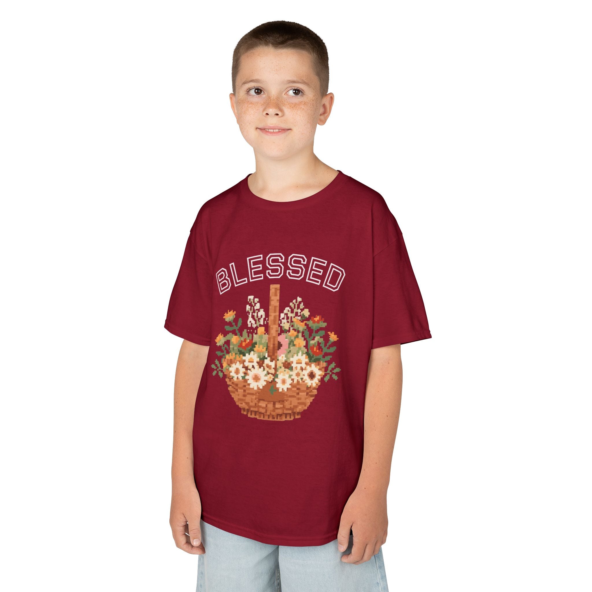 Kids 'Blessed' Floral Basket Tee — Cute Spring Youth T-Shirt