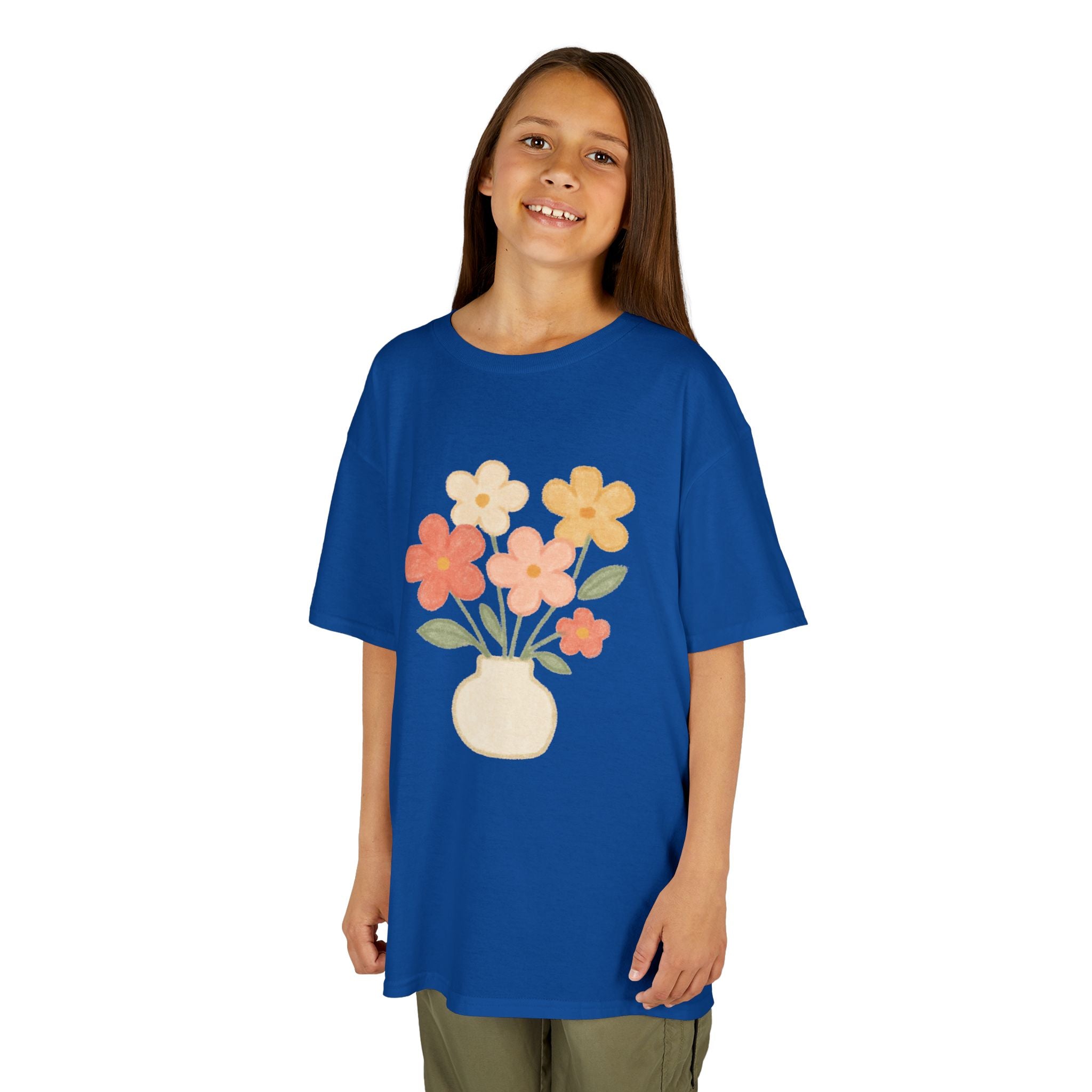 Kids Floral Vase Tee — Cute Retro Flower Graphic Shirt for Children