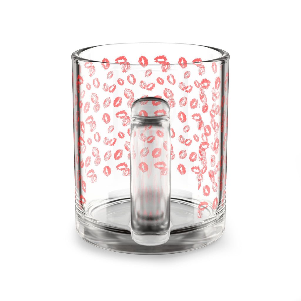 Red Lip Print Glass Mug — 10oz Coffee & Tea Cup
