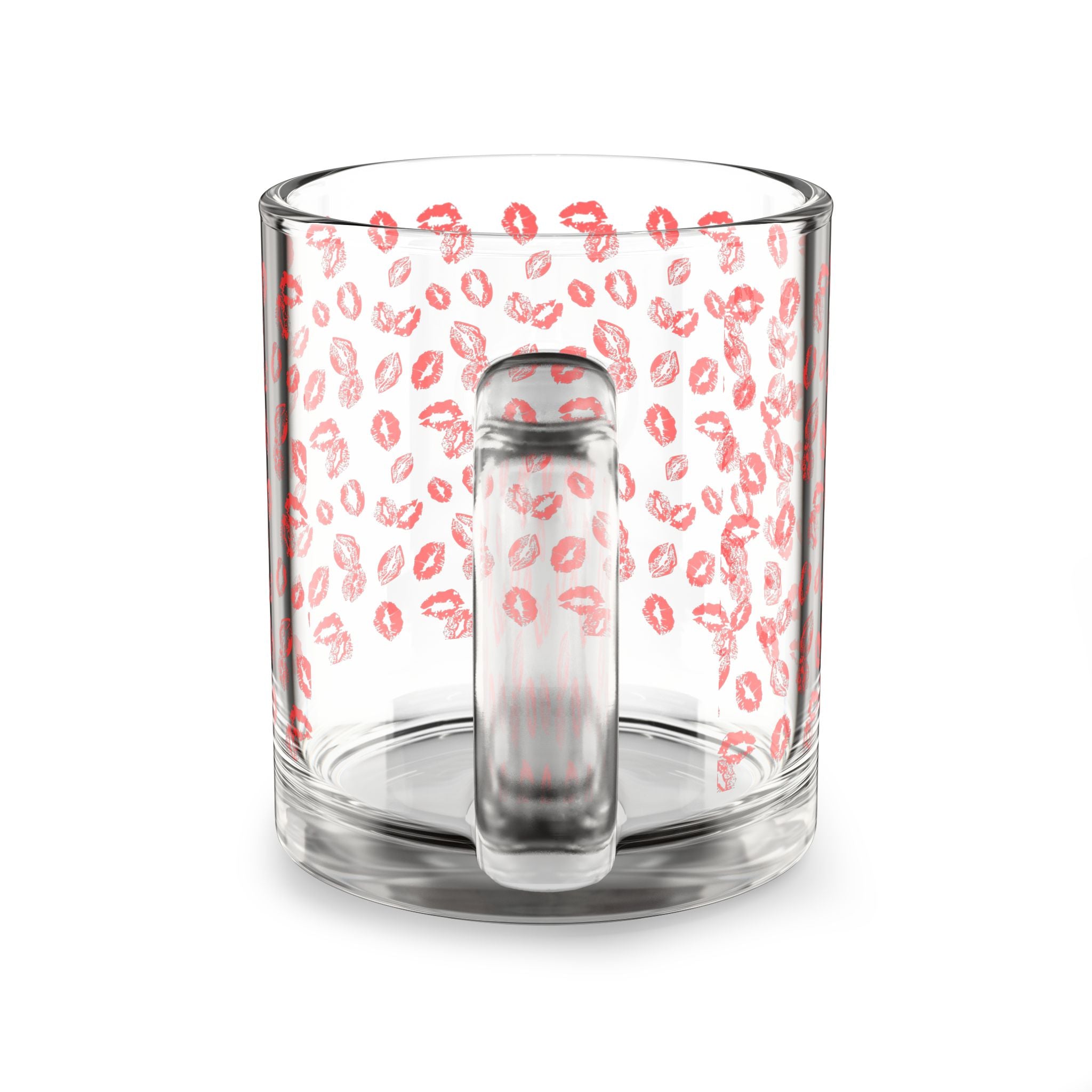 Red Lip Print Glass Mug — 10oz Coffee & Tea Cup