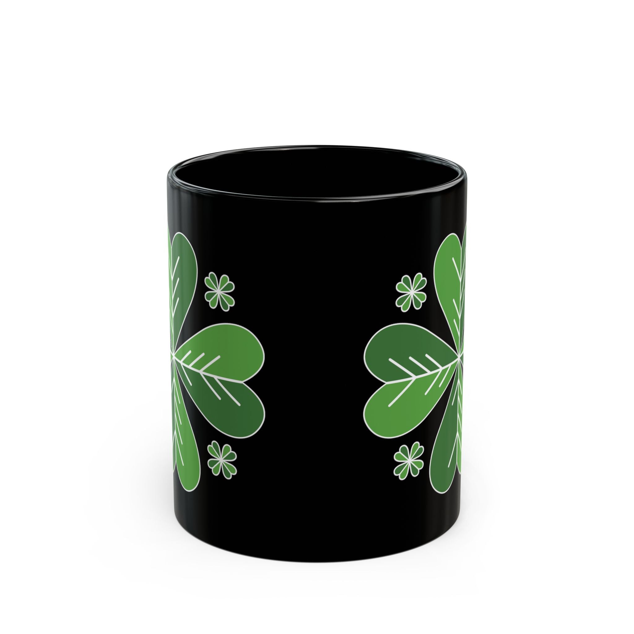 St. Patrick’s Day Green Four-Leaf Clover Mug — Lucky Shamrock Coffee Cup (11oz/15oz)