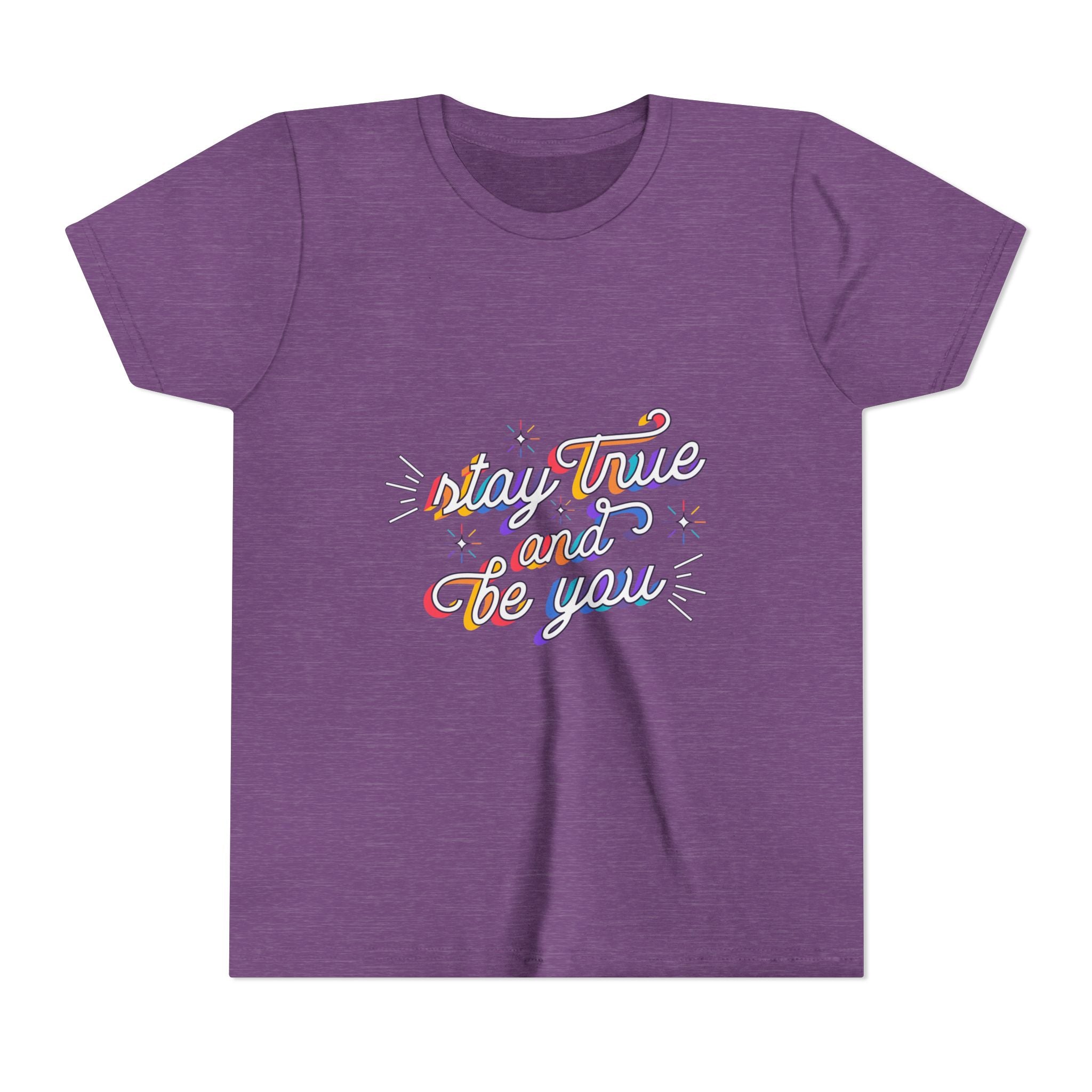 Youth Tee — "Stay True and Be You" Rainbow Script Kids T-Shirt