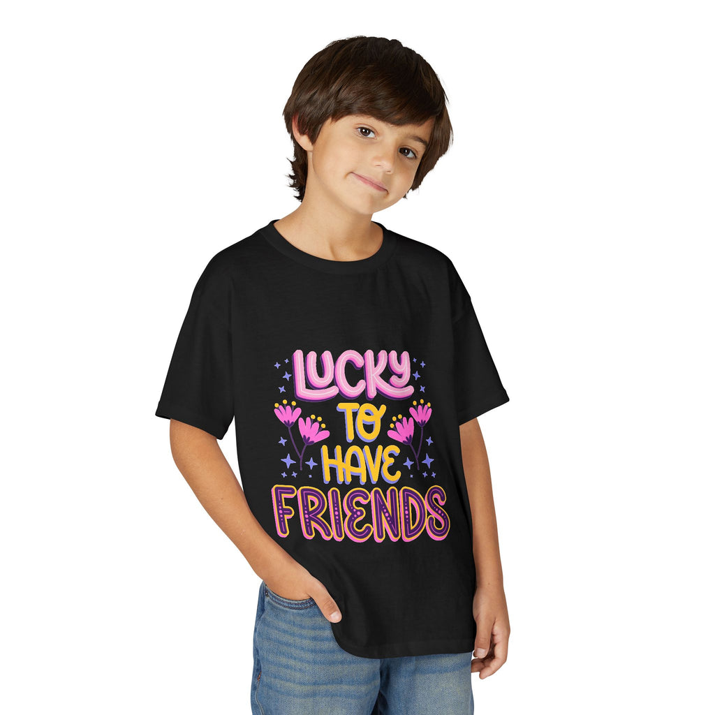 Youth T-Shirt — "Lucky to Have Friends" Cute Floral Friendship Tee