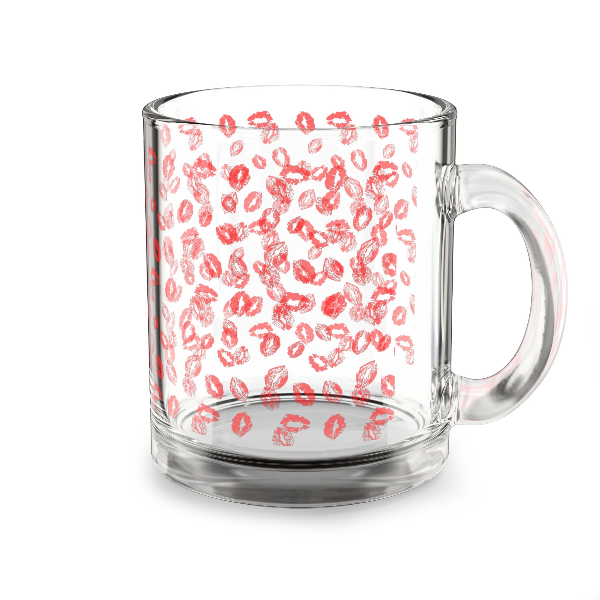 Red Lip Print Glass Mug — 10oz Coffee & Tea Cup