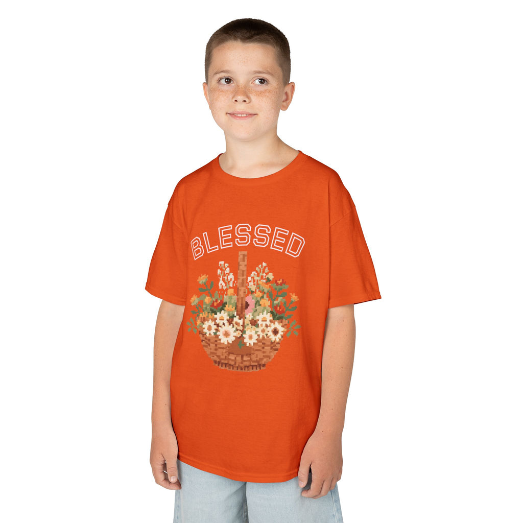 Kids 'Blessed' Floral Basket Tee — Cute Spring Youth T-Shirt