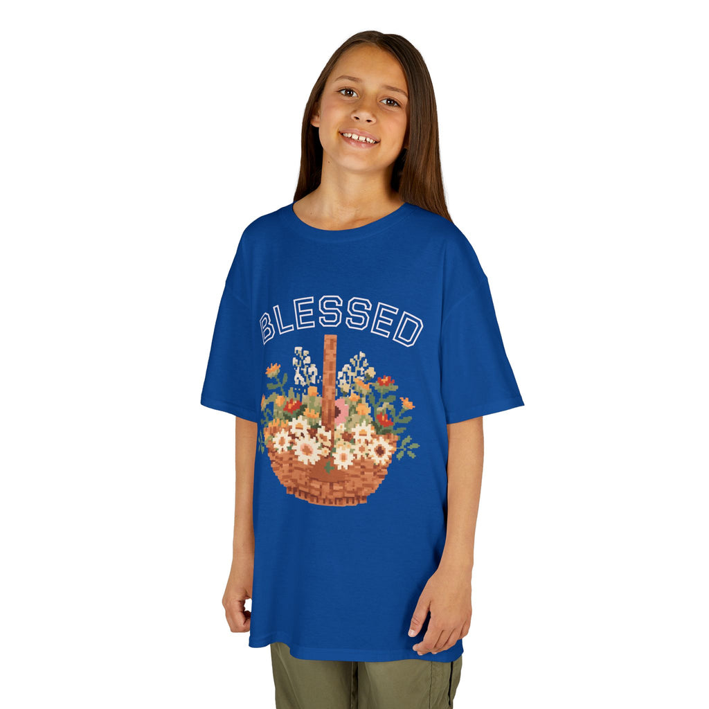 Kids 'Blessed' Floral Basket Tee — Cute Spring Youth T-Shirt