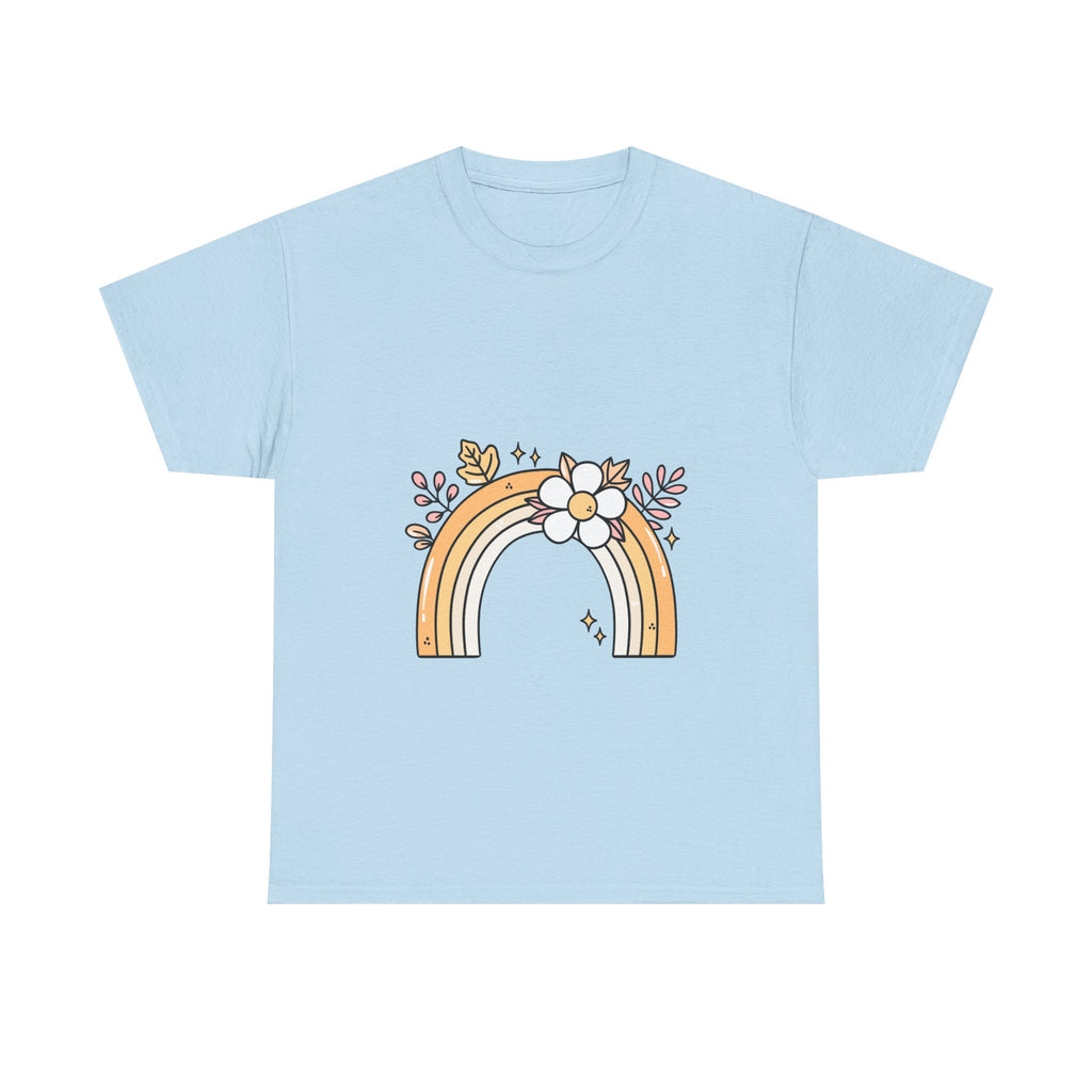 Cute Floral Rainbow Tee — Boho Daisy Rainbow Graphic T-Shirt