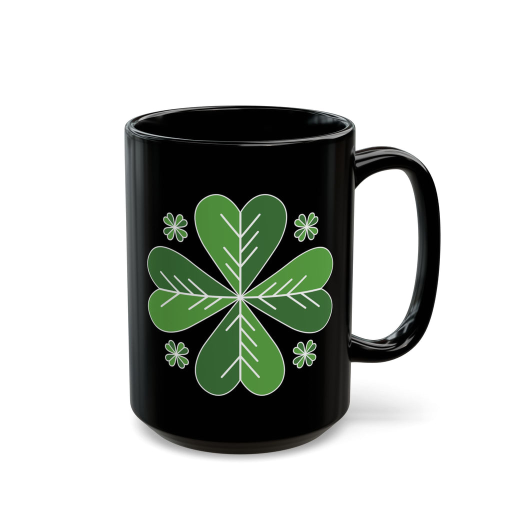 St. Patrick’s Day Green Four-Leaf Clover Mug — Lucky Shamrock Coffee Cup (11oz/15oz)