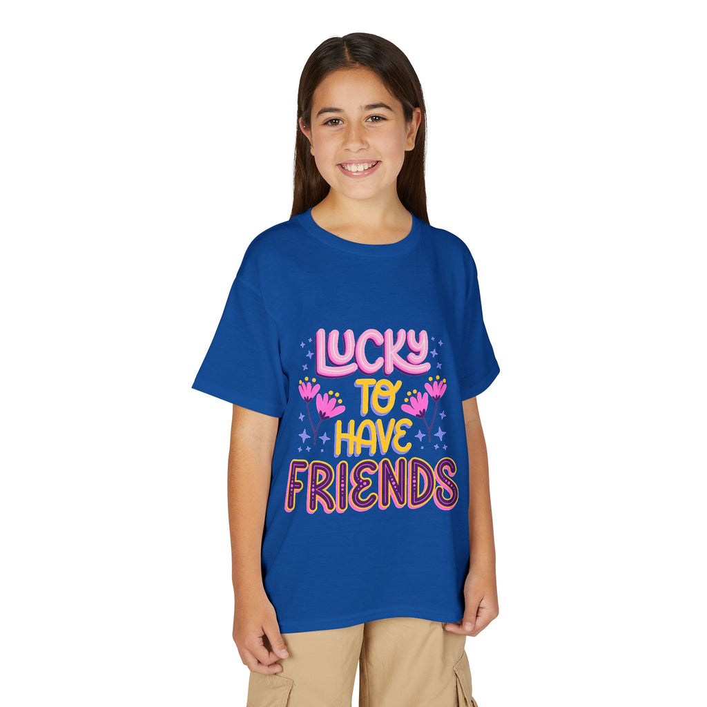 Youth T-Shirt — "Lucky to Have Friends" Cute Floral Friendship Tee